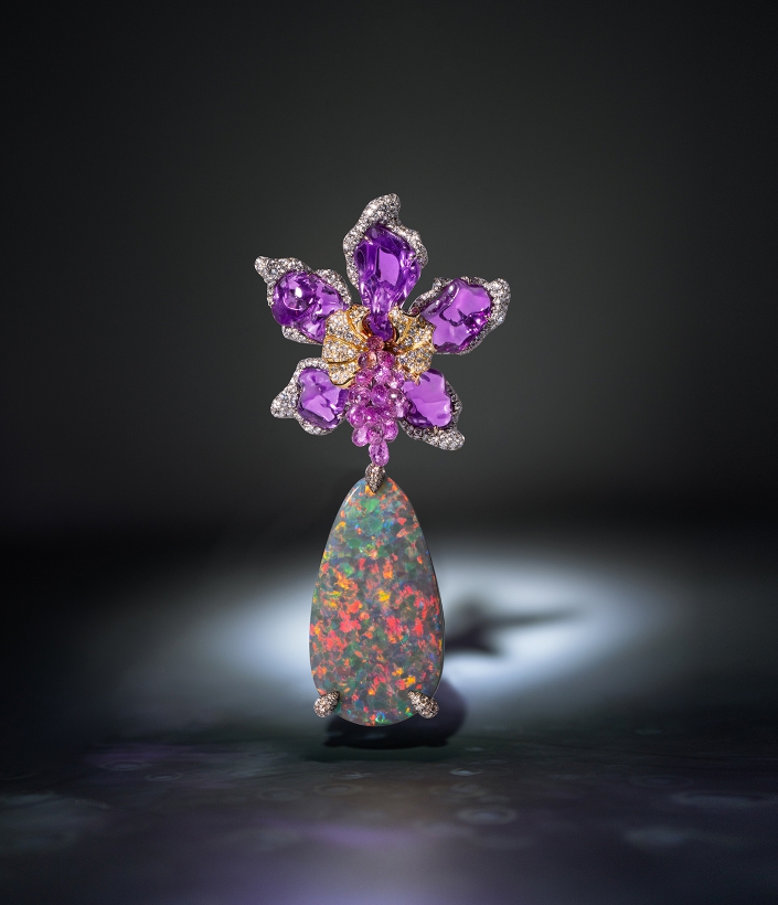 蛋白石＿黑蛋白彩鋼花＿別針